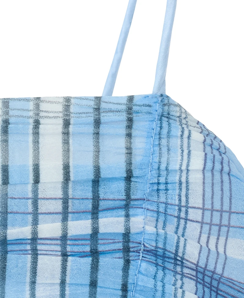 Mango Women's Plaid Ruched Strapless Mini Dress
