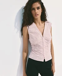 Mango Women's Checkered V-Neck Blouse