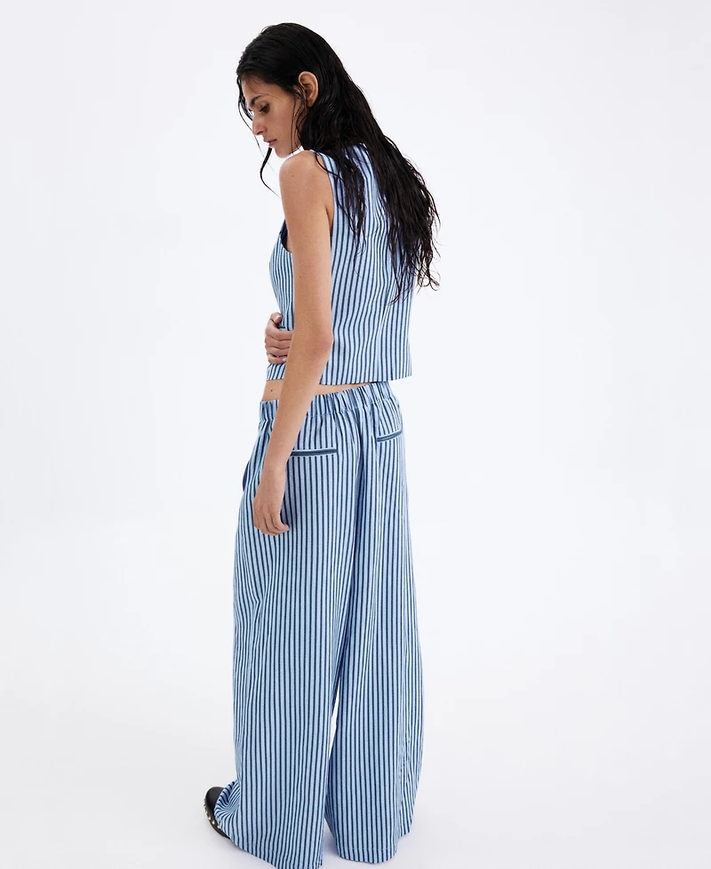 Mango Women's Striped Flowy Wide-Leg Pleated Pants