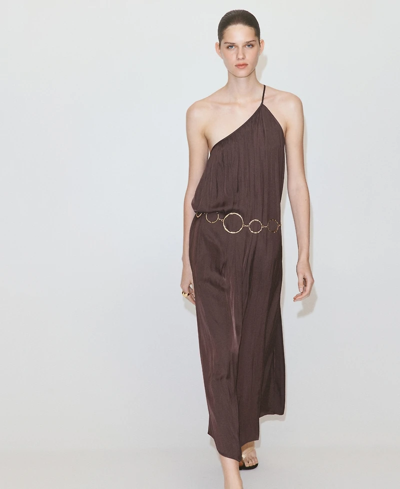 Mango Women's Ruched Asymmetrical Pleated Dress
