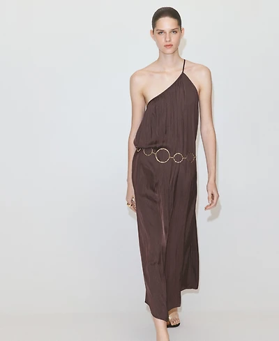 Mango Women's Ruched Asymmetrical Pleated Dress
