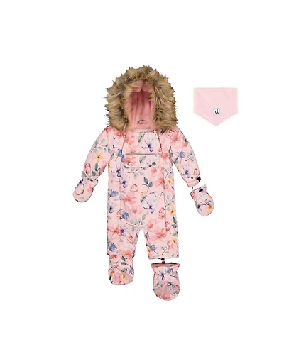 Deux par Baby Girls One Piece Snowsuit Adapted for Car Seats Floral Print