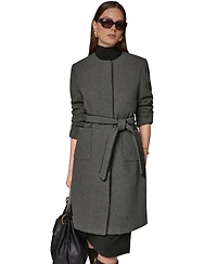 Donna Karan New York Women's Collarless Wool-Blend Pleather Trim Coat