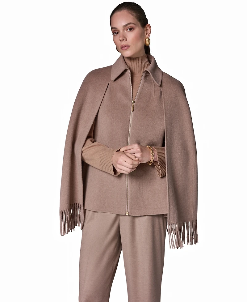 Donna Karan New York Women's Fringe Wool Cape Coat