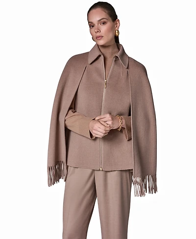 Donna Karan New York Women's Fringe Wool Cape Coat