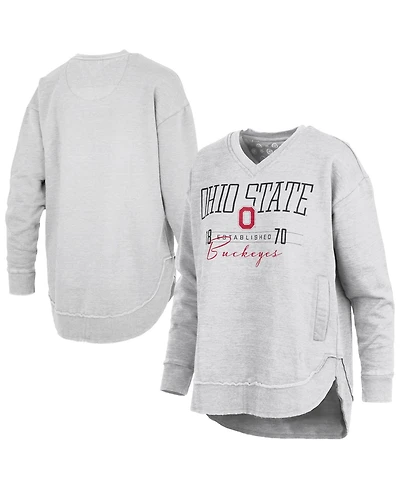 Pressbox Women's Heather Gray Ohio State Buckeyes Marcus East Hall Poncho V-Neck Sweatshirt