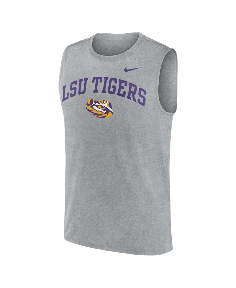 Nike Men's Heather Gray Lsu Tigers Primetime Legend Arch Dri-fit Muscle Tank Top