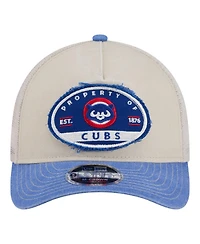 New Era Men's Light Beige/Royal Chicago Cubs Frayed M-Crown A-Frame 9FORTY Trucker Adjustable Hat