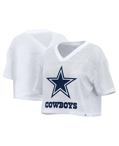 Fanatics Women's White Dallas Cowboys Oversized Mesh Cropped V-Neck Jersey