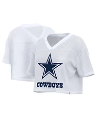 Fanatics Women's White Dallas Cowboys Oversized Mesh Cropped V-Neck Jersey
