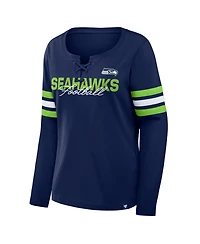 Fanatics Women's College Navy Seattle Seahawks Team First Coverage Scheme Lace-Up Long Sleeve T-Shirt