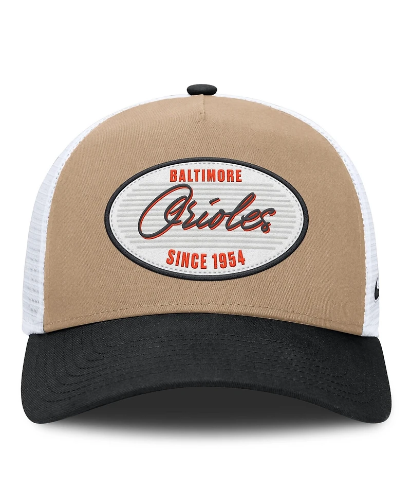 Nike Men's Khaki/Black Baltimore Orioles Rise A-Frame Trucker Adjustable Hat