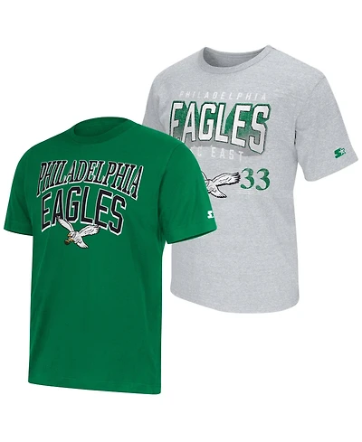 Starter Men's 2-Pack Kelly Green/Gray Philadelphia Eagles Throwback Logo T-Shirt Set