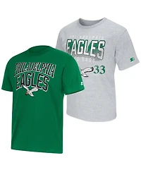 Starter Men's 2-Pack Kelly Green/Gray Philadelphia Eagles Throwback Logo T-Shirt Set