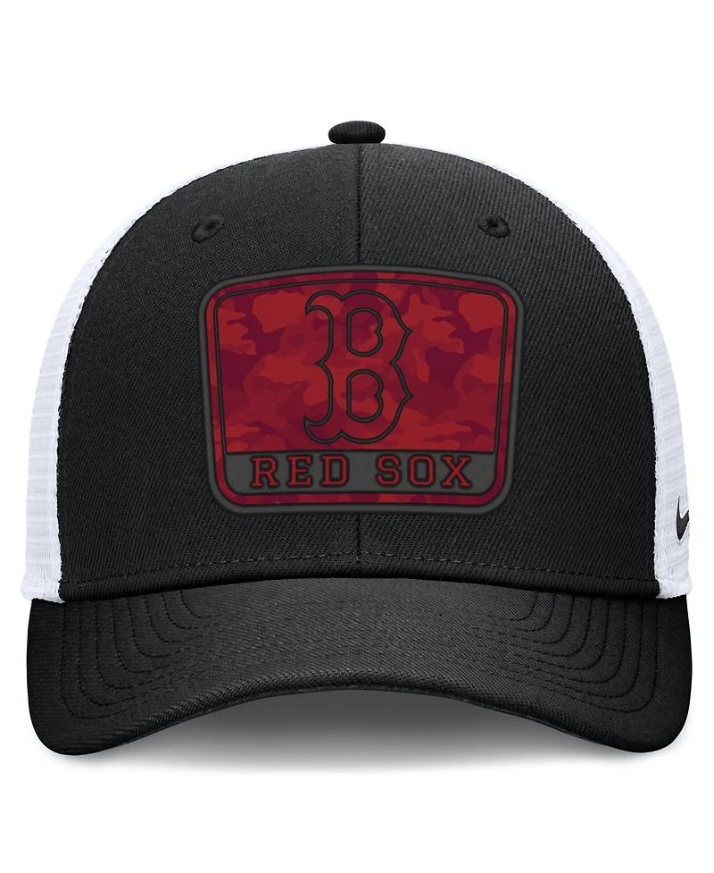 Nike Men's Black/White Boston Red Sox Camo Rise Trucker Dri-fit Adjustable Hat