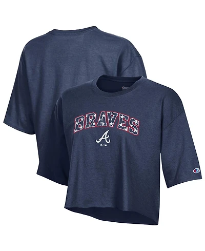 Champion Women's Navy Atlanta Braves Boyfriend Cropped Americana T-Shirt