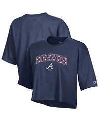 Champion Women's Navy Atlanta Braves Boyfriend Cropped Americana T-Shirt