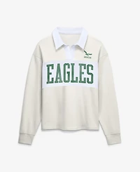 Fanatics Women's Cream Philadelphia Eagles Heritage Play Action Rugby Long Sleeve Polo