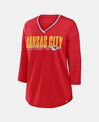 Fanatics Women's Red Kansas City Chiefs Team First Deceptive Juke 3/4-Sleeve V-Neck T-Shirt