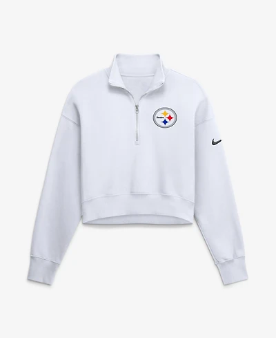 Nike Women's White Pittsburgh Steelers Oversized Phoenix Fleece Cropped Quarter-Zip Sweatshirt