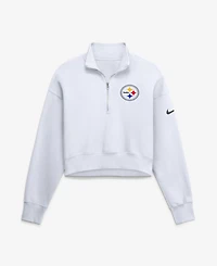 Nike Women's White Pittsburgh Steelers Oversized Phoenix Fleece Cropped Quarter-Zip Sweatshirt