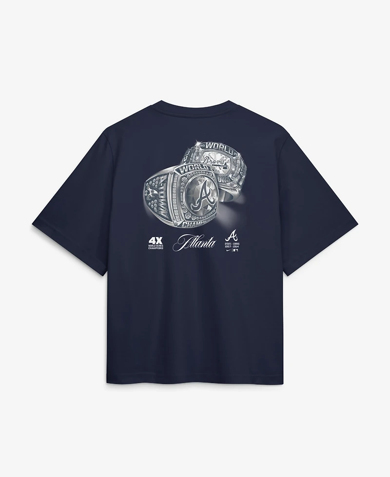 Nike Women's Navy Atlanta Braves 4x Champions Ring Boxy T-Shirt