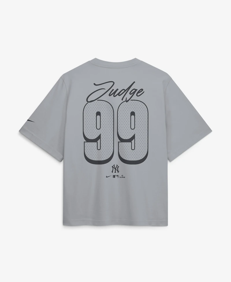Nike Women's Aaron Judge Gray New York Yankees Premium Essentials Boxy Name & Number T-Shirt