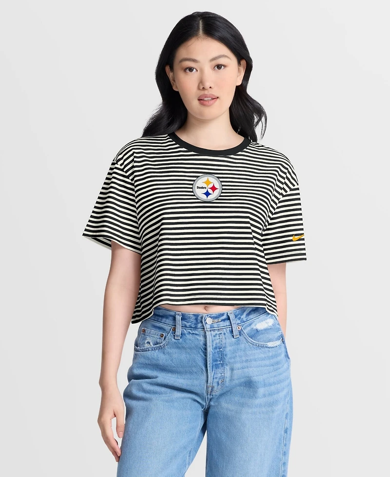 Nike Women's Black/Cream Pittsburgh Steelers Striped Cropped T-Shirt