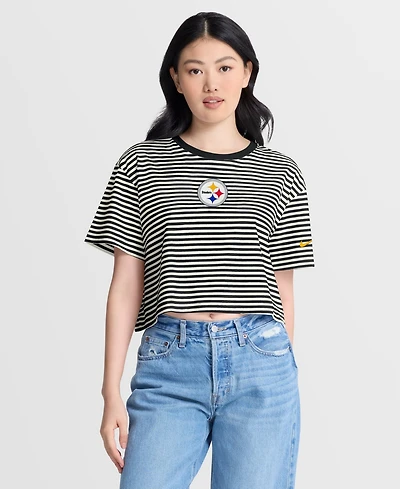 Nike Women's Black/Cream Pittsburgh Steelers Striped Cropped T-Shirt