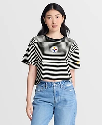Nike Women's Black/Cream Pittsburgh Steelers Striped Cropped T-Shirt