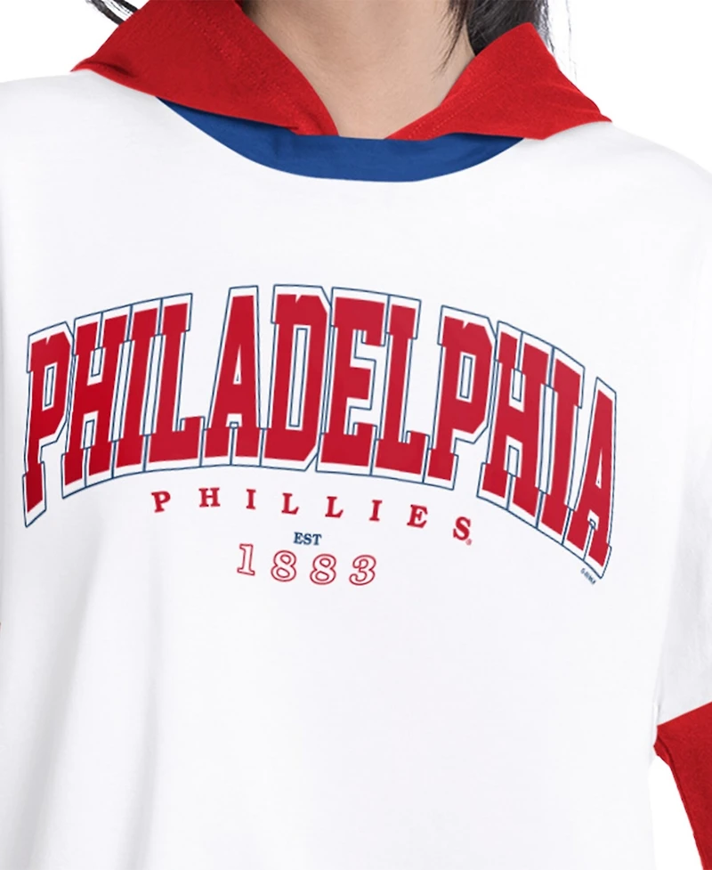 G-iii 4Her by Carl Banks Women's White/Red Philadelphia Phillies Key Player Oversized Hooded Long Sleeve T-Shirt