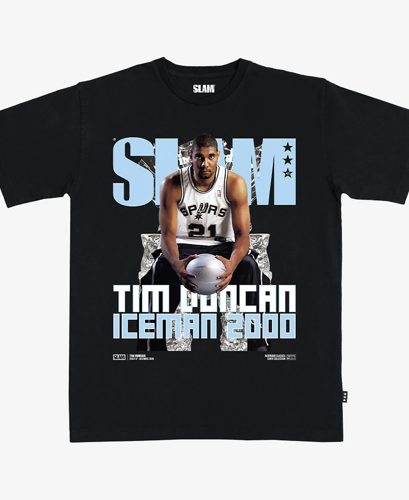 Slam Men's and Women's Tim Duncan Black San Antonio Spurs Hardwood Classics Cover T-Shirt