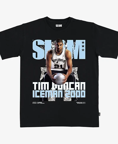 Slam Men's and Women's Tim Duncan Black San Antonio Spurs Hardwood Classics Cover T-Shirt