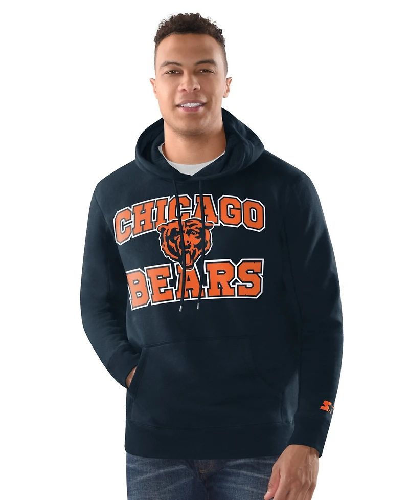 Starter Men's Navy Chicago Bears Hoodie and Cuffed Knit Hat Combo Pack