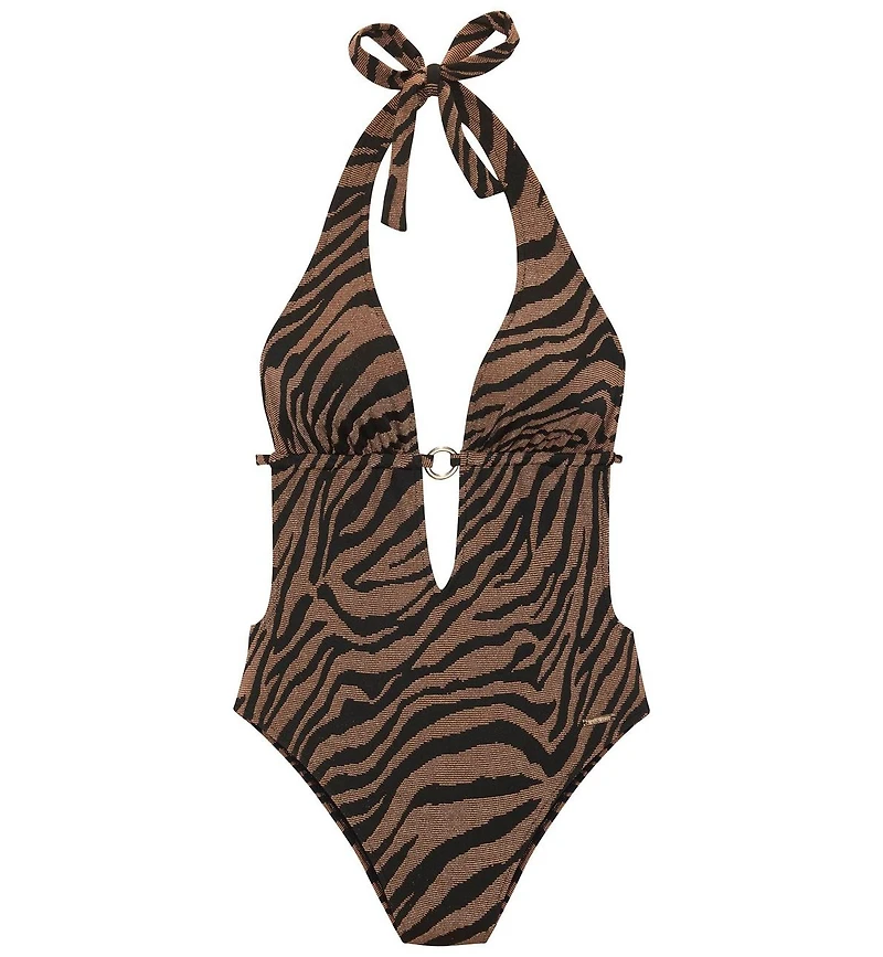 Lascana Women's O-Ring Zebra Print One Piece Swimsuit Bra Sizing