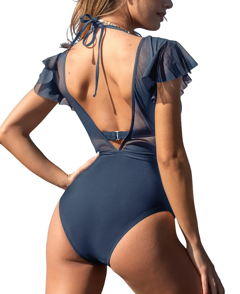 Cupshe Women's Midnight Mesh Blue Swimsuit Set