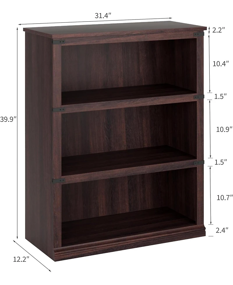 homfan 3-Tier Farmhouse Wooden Bookcase, Tall Open Bookshelf