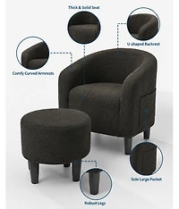 homfan Boucle Barrel Accent Chair with Ottoman, Modern Club Chair for Bedroom Reading Room