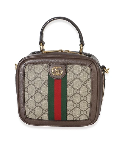 Pre-Owned Gucci Beige Ebony Gg Supreme Canvas Web Ophidia Mini Top Handle Shoulder Bag