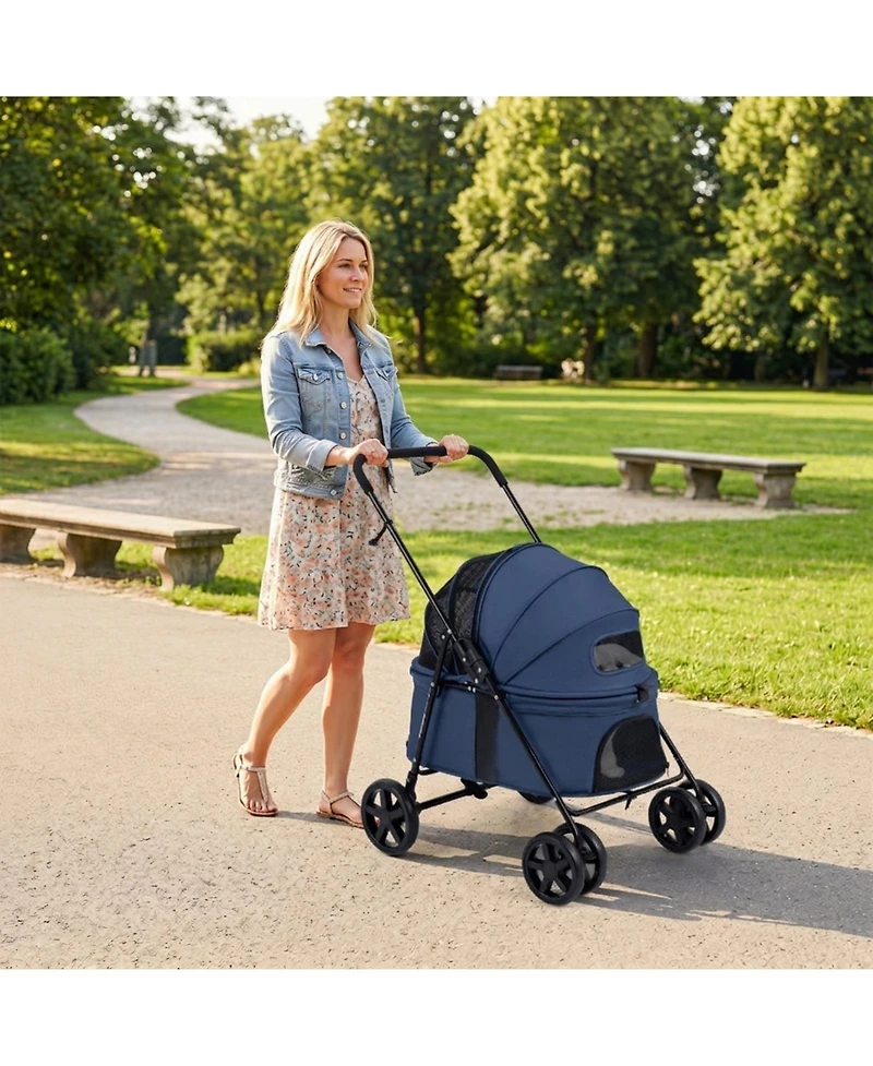 Hongge Foldable Pet Stroller with 180-Degree Canopy Swivel Wheels and One-Step Rear Brake