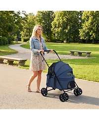 Hongge Foldable Pet Stroller with 180-Degree Canopy Swivel Wheels and One-Step Rear Brake