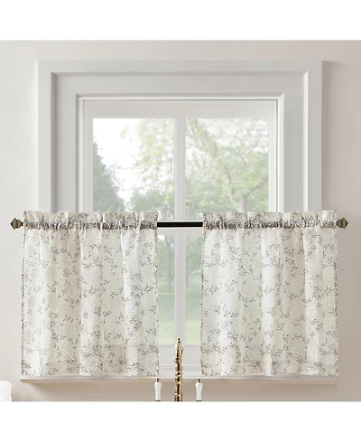 No. 918 Jacqueline Tonal Floral Puff Print Semi-Sheer Rod Pocket Kitchen Curtain Tier Pair