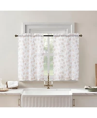 No. 918 Jacqueline Tonal Floral Puff Print Semi-Sheer Rod Pocket Kitchen Curtain Tier Pair