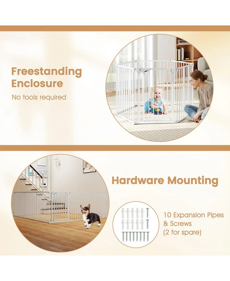 Hongge Extra Wide 6-Panel Pet Safety Gate Fits 34.5 to 154 in Openings with Auto-Close Door