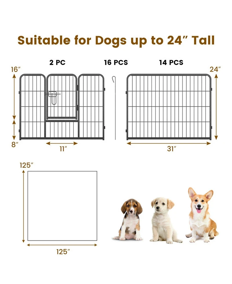Hongge 16-Panel Metal Dog Playpen 24 in with Lockable Door and Customizable Configurations