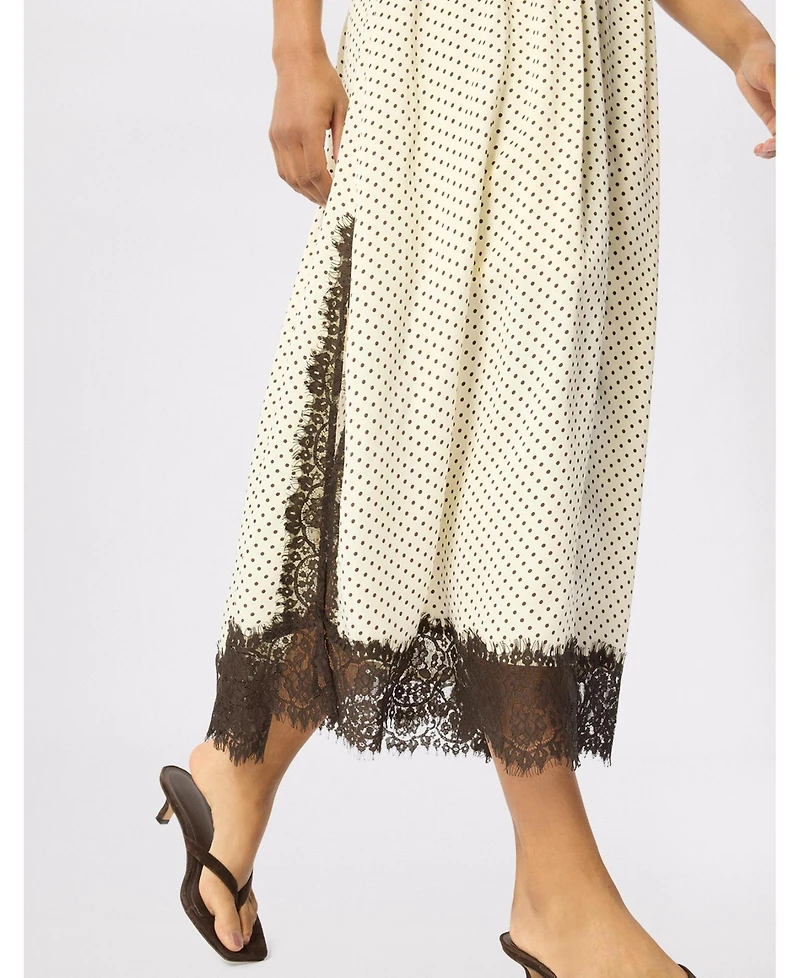 Whistles Women's Lace V-Neck Spot Midi Dress
