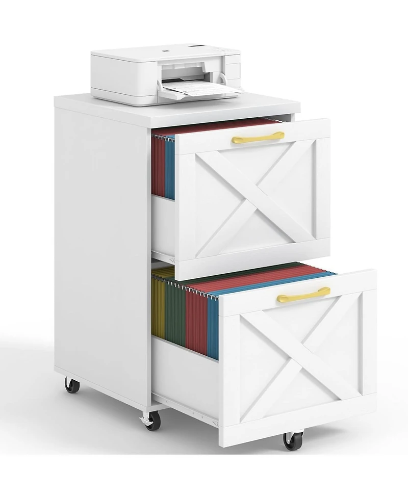 Vabches 2 Drawer Small File Cabinet with Wheels, Farmhouse Vertical Filing Cabinet Fits A4/Letter