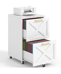 Vabches 2 Drawer Small File Cabinet with Wheels, Farmhouse Vertical Filing Cabinet Fits A4/Letter