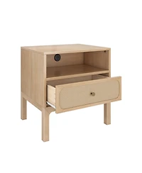 Max & Lily Elio/Rattan 1 Drawer with Cubby and Electrical Outlet Nightstand
