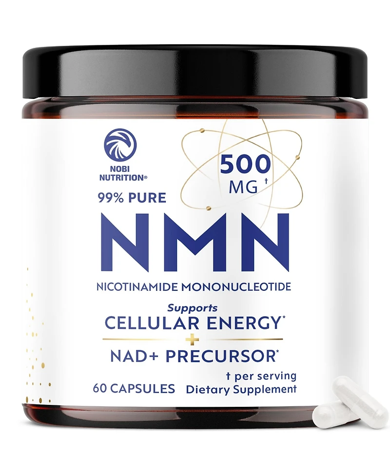 Nobi Nutrition Nmn Supplement 500mg, Pure Nicotinamide Mononucleotide for Cellular Energy, Longevity, Repair, and Healthy Aging Support 60 Count